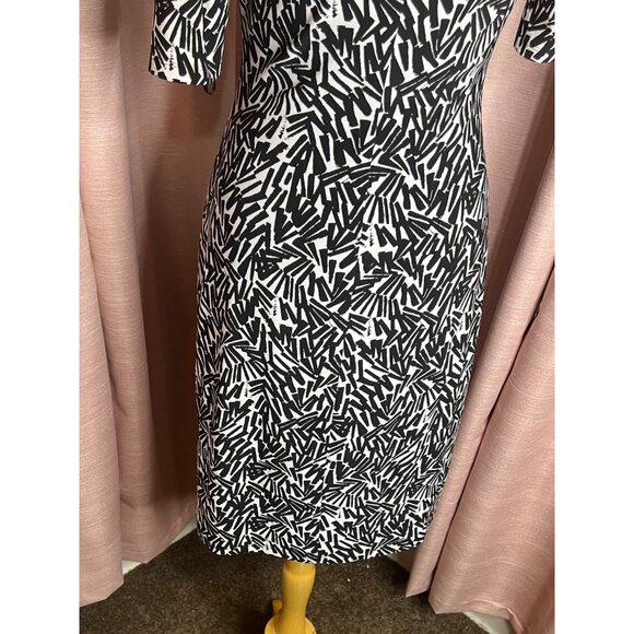 Lauren Ralph Lauren Size 8 Black White Abstract Print Body Con Dress Career Boho - Picture 13 of 16
